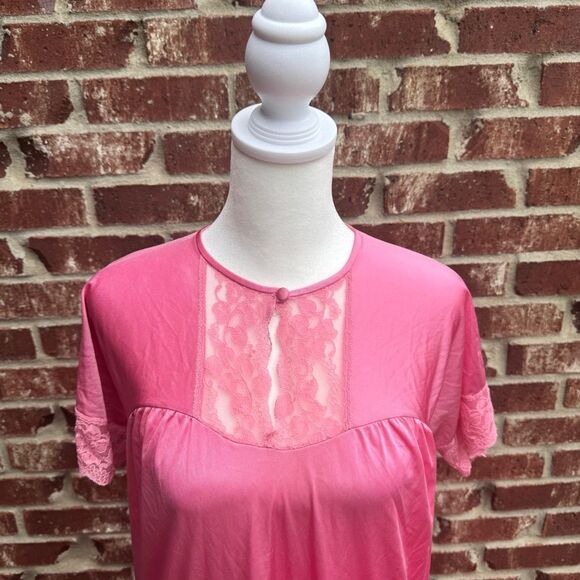 Vintage Henson Kickernick Nightgown Chemise Pink Lace Details Women’s Size Small - Picture 3 of 7